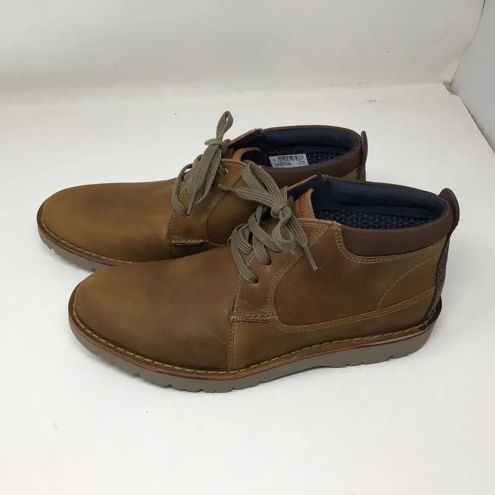 Clarks Mens Vargo Mid Ankle Chukka Boot Light Brown Leather Size 10 Pre Owned